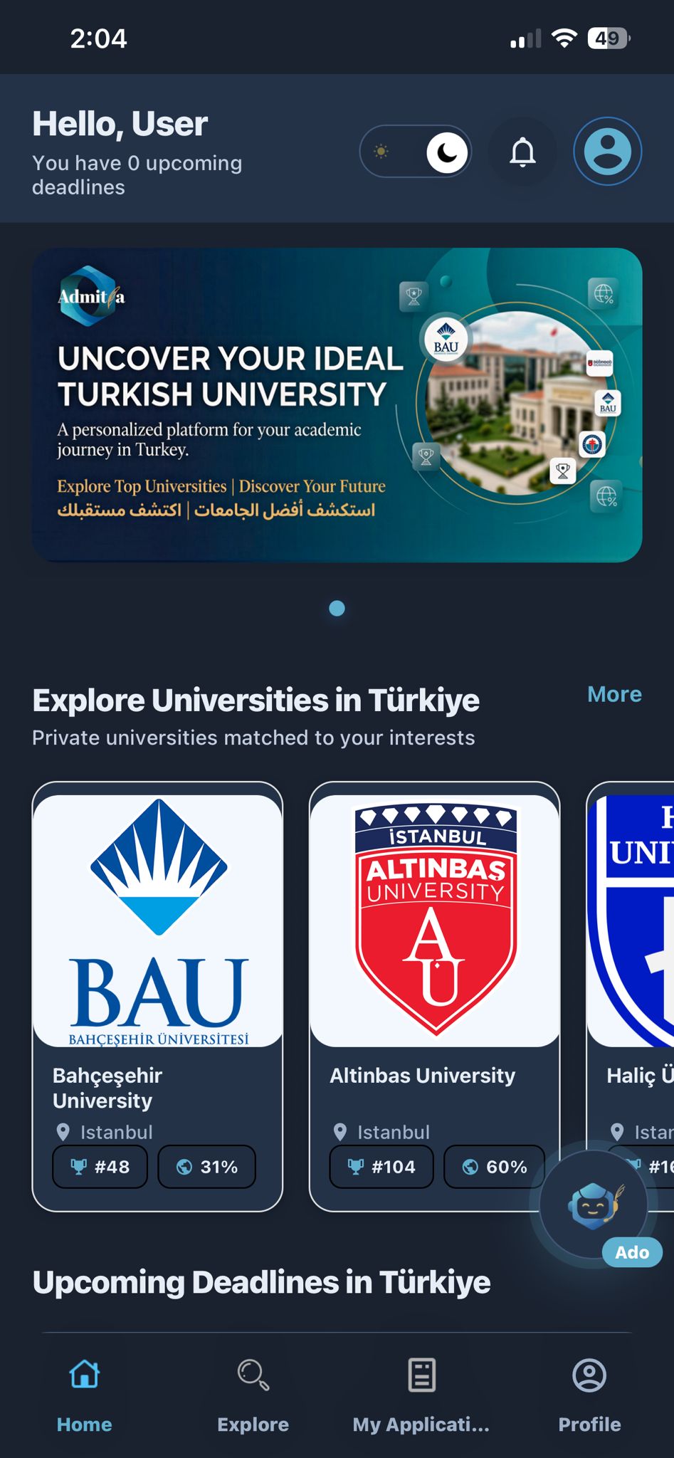Admitra app screen 1