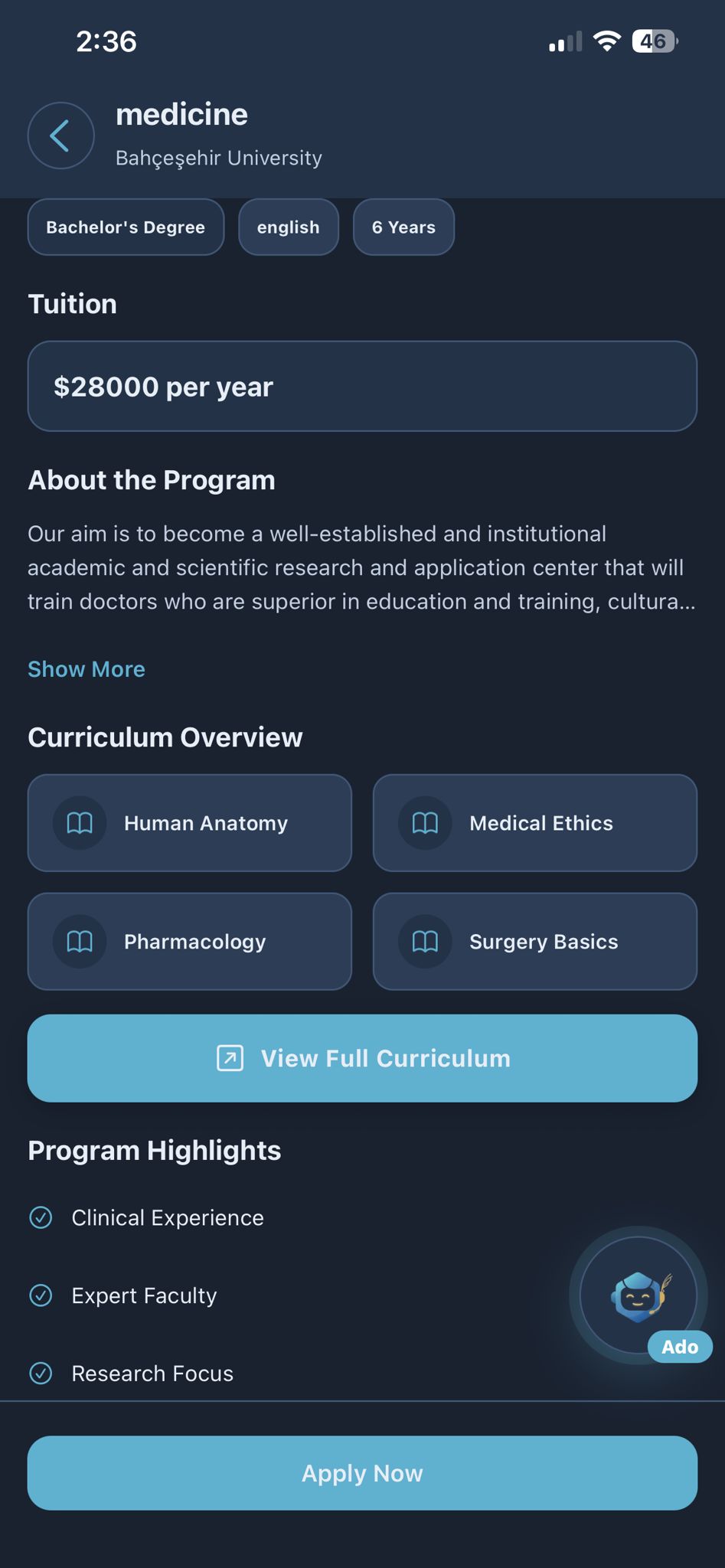 Admitra app screen 3